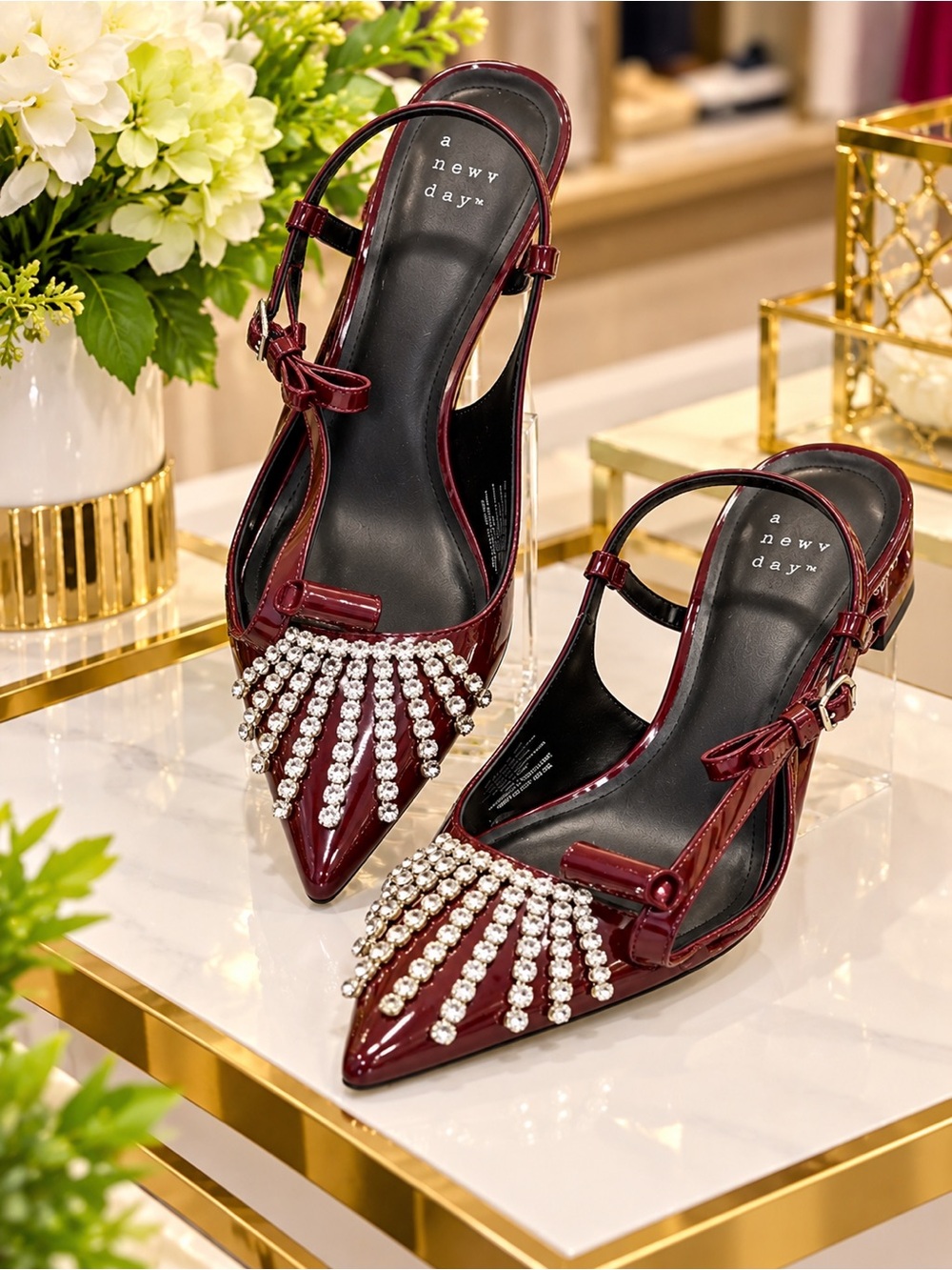 a new day Burgundy Patent Slingback Heels with Crystal Fringe